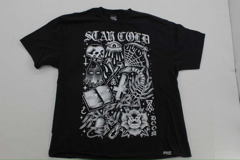 Stay Cold Apparel Black Graphic T-Shirt with Occult Flash Art